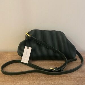 Anthropologie Green leather clutch with removable crossbody strap